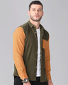 Shop Olive Green With Rustic Orange Corduroy Shirt-Front