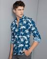 Shop Prussian Blue Viscose Floral Printed Shirt-Design