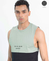 Shop Teal Green Black Cut & Sew Sleeveless T Shirt-Front