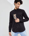 Shop Tiger Black Satin Mandarin Collar Shirt-Design