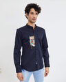 Shop Tiger Navy Satin Mandarin Collar Shirt-Design