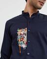 Shop Tiger Navy Satin Mandarin Collar Shirt