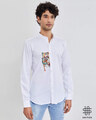 Shop Tiger White Satin Mandarin Collar Shirt-Front