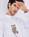Shop Tiger White Satin Mandarin Collar Shirt-Full