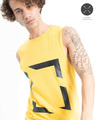 Shop Yellow Printed Square Cut Sleeveless T Shirt-Front