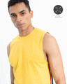 Shop Yellow Side Tape Sleeveless T Shirt-Front