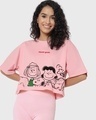 Shop Women's Pink Snoopy Squad Graphic Printed Oversized Short Top-Front