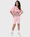 Shop Women's Pink Snoopy Squad Graphic Printed Oversized Short Top-Design