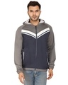 Shop Italian Fleece Navy And Grey Hoodie Jacket With White Contrast-Front