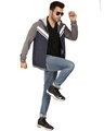 Shop Italian Fleece Navy And Grey Hoodie Jacket With White Contrast-Full