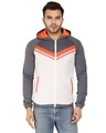 Shop Men's Italian Fleece White & Grey Hoodie Jacket with Orange Contrast-Front