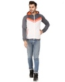 Shop Men's Italian Fleece White & Grey Hoodie Jacket with Orange Contrast
