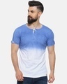 Shop Men's Blue Tie & Dye Henley Neck T-shirt-Front