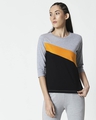 Shop Space Grey Women's 3/4 Sleeve 90's Vibe Asymmetric Three Panel T-Shirt-Full