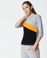 Shop Space Grey Women's 3/4 Sleeve 90's Vibe Asymmetric Three Panel T-Shirt