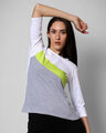 Shop Space Grey Women's 3/4 Sleeve 90's Vibe Asymmetric Three Panel T-Shirt-Front