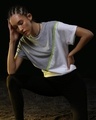 Shop Space Grey Women's Half Sleeve 90's Vibe Asymmetric Three Panel Boyfriend T-Shirt-Design