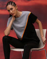Shop Space Grey Women's Half Sleeve 90's Vibe Asymmetric Three Panel Boyfriend T-Shirt-Front