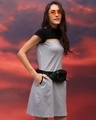 Shop Space Grey Women's Half Sleeve High Neck Two Panel Pocket Dress-Design