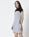 Shop Space Grey Women's Half Sleeve High Neck Two Panel Pocket Dress
