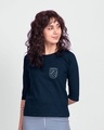 Shop Space Pocket Round Neck 3/4 Sleeve T-Shirt Navy Blue-Front