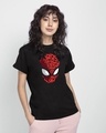 Shop Spiderman Face Boyfriend T-Shirt (AVL) Black-Front