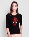 Shop Spiderman Face Round Neck 3/4th Sleeve T-Shirt (AVL) Black-Front