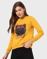 Shop Women's Yellow Stay Away Bear Graphic Printed Fleece Sweatshirt-Front