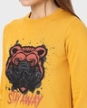 Shop Women's Yellow Stay Away Bear Graphic Printed Fleece Sweatshirt