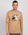 Shop Stay Away Panda Full Sleeve T-Shirt Dusty Beige-Front