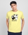 Shop Stay Away Panda Half Sleeve T-Shirt-Pastel Yellow-Front