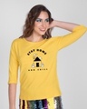 Shop Stay Home And Chill Round Neck 3/4th Sleeve T-Shirt Happy Yellow-Front