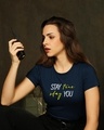 Shop Stay True Half Sleeve Printed T-Shirt Navy Blue-Front