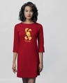 Shop Stay Weird Tweety Boat Neck 3/4th Sleeve T-Shirt Dress (LTL) Bold Red-Front