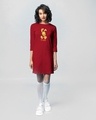 Shop Stay Weird Tweety Boat Neck 3/4th Sleeve T-Shirt Dress (LTL) Bold Red-Design