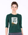 Shop Stay Wild Halftone Round Neck 3/4th Sleeve T-Shirt-Front