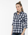 Shop Steel Blue Checked Shirt-Front
