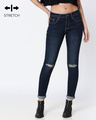 Shop Steel Blue Distressed Mid Rise Stretchable Women's Jeans-Front