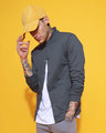 Shop Stone Grey Buttoned Bomber Jacket-Front
