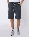 Shop Stone Grey Fleece Cargo Pocket Shorts-Front