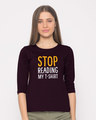 Shop Stop Reading Round Neck 3/4th Sleeve T-Shirt-Front