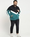 Shop Men's Black & Green Color Block Plus Size Zipper Hoodies-Full