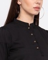 Shop Black Mandarin Collar Puff Sleeves Crepe Shirt Top