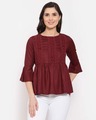 Shop Maroon Bell Sleeve Peplum Top-Front