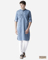 Shop Men Blue Solid Denim Pathani Kurta-Front