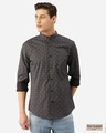 Shop Men Charcoal Grey & Blue Paisley Print Smart Shirt-Front