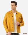 Shop Men's Mustard Yellow Solid Denim Jacket-Front