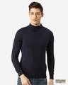 Shop Men Navy Blue Solid Pullover Sweater-Front
