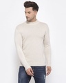 Shop Men Off White Solid Pullover Sweater-Front