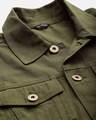 Shop Men Olive Green Solid Denim Jacket